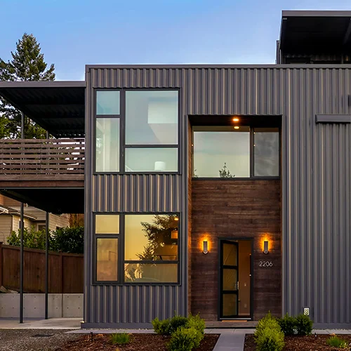 Casa Mini exterior at dusk